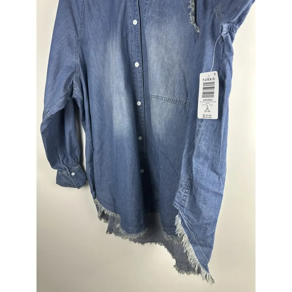 NWT Torrid Festi Denim Button-Up Shirt Blue Relaxed Tunic Top Plus Size 3 3X - Picture 7 of 12